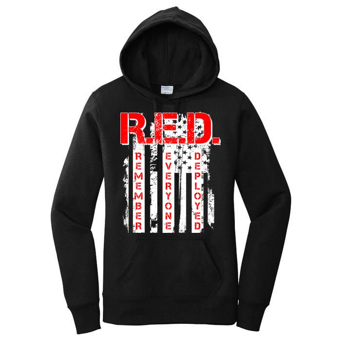 RED Remember Everyone Deployed Distressed Flag Women's Pullover Hoodie