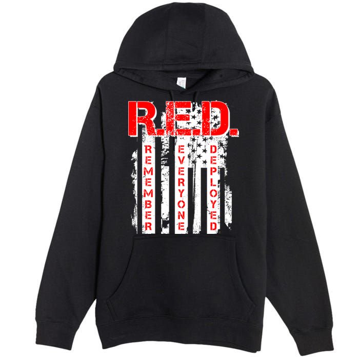 RED Remember Everyone Deployed Distressed Flag Premium Pullover Hoodie