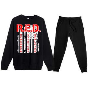 RED Remember Everyone Deployed Distressed Flag Premium Crewneck Sweatsuit Set