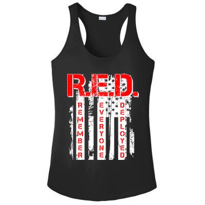 RED Remember Everyone Deployed Distressed Flag Ladies PosiCharge Competitor Racerback Tank