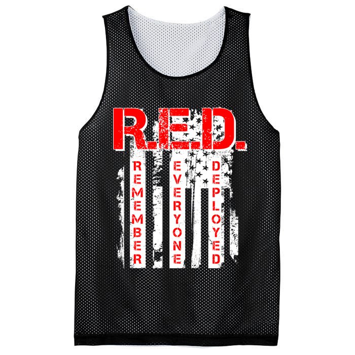 RED Remember Everyone Deployed Distressed Flag Mesh Reversible Basketball Jersey Tank