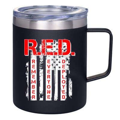 RED Remember Everyone Deployed Distressed Flag 12oz Stainless Steel Coffee Mug