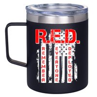 RED Remember Everyone Deployed Distressed Flag 12oz Stainless Steel Coffee Mug