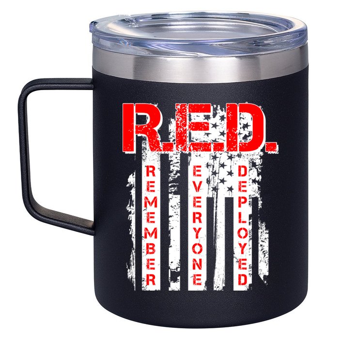 RED Remember Everyone Deployed Distressed Flag 12oz Stainless Steel Coffee Mug
