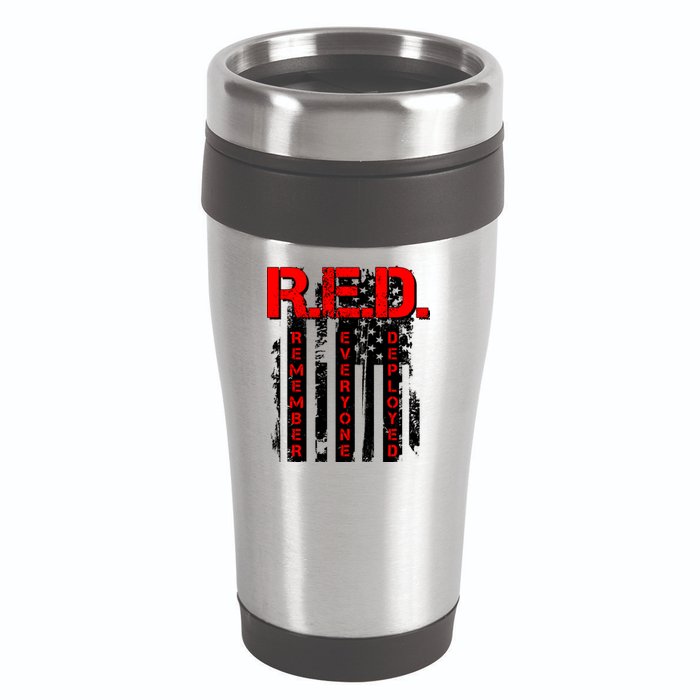 RED Remember Everyone Deployed Distressed Flag 16oz Travel Tumbler