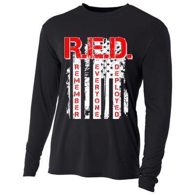 RED Remember Everyone Deployed Distressed Flag Cooling Performance Long Sleeve Crew