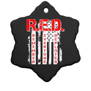 RED Remember Everyone Deployed Distressed Flag Ceramic Star Ornament