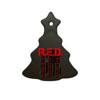 RED Remember Everyone Deployed Distressed Flag Ceramic Tree Ornament