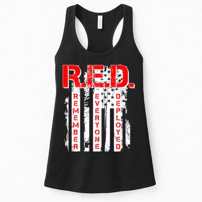 RED Remember Everyone Deployed Distressed Flag Womens Tank Top