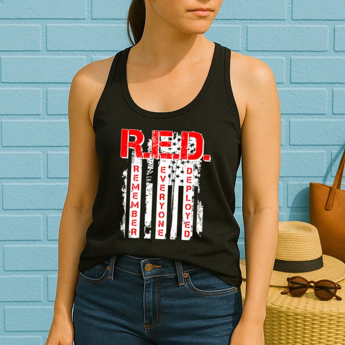 RED Remember Everyone Deployed Distressed Flag Womens Tank Top