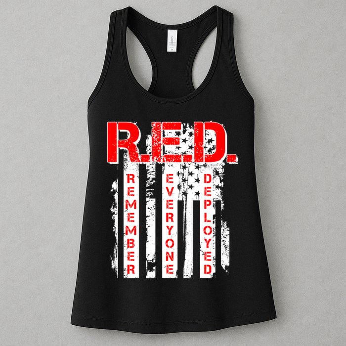 RED Remember Everyone Deployed Distressed Flag Womens Tank Top