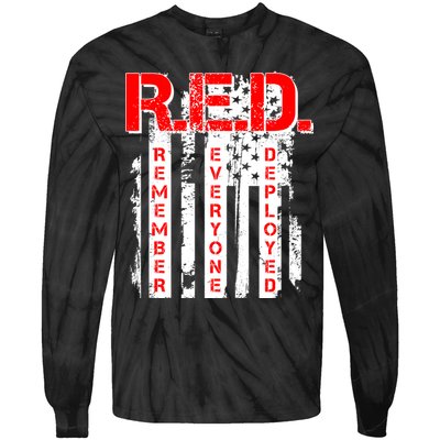 RED Remember Everyone Deployed Distressed Flag Tie-Dye Long Sleeve Shirt