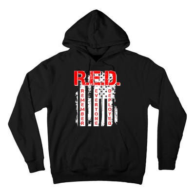 RED Remember Everyone Deployed Distressed Flag Tall Hoodie