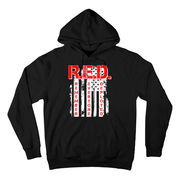 RED Remember Everyone Deployed Distressed Flag Tall Hoodie