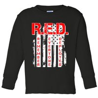 RED Remember Everyone Deployed Distressed Flag Toddler Long Sleeve Shirt