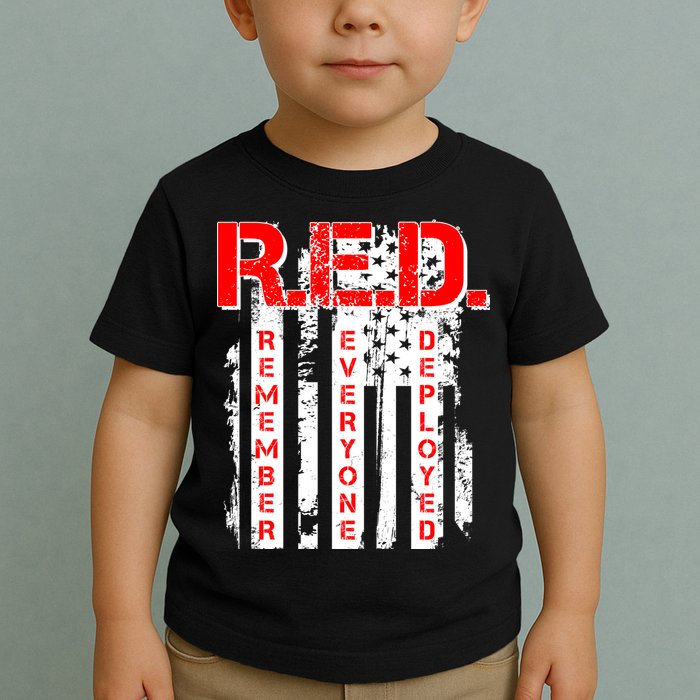 RED Remember Everyone Deployed Distressed Flag Toddler T-Shirt