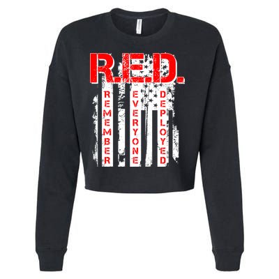 RED Remember Everyone Deployed Distressed Flag Cropped Pullover Crew