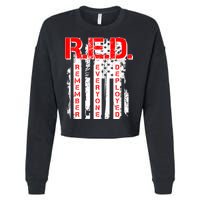 RED Remember Everyone Deployed Distressed Flag Cropped Pullover Crew