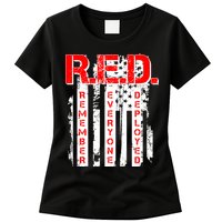 RED Remember Everyone Deployed Distressed Flag Womens T-Shirt