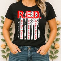 RED Remember Everyone Deployed Distressed Flag Womens T-Shirt
