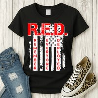 RED Remember Everyone Deployed Distressed Flag Womens T-Shirt