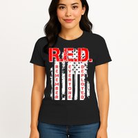 RED Remember Everyone Deployed Distressed Flag Womens T-Shirt