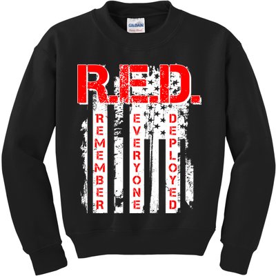 RED Remember Everyone Deployed Distressed Flag Kids Sweatshirt