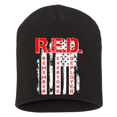 RED Remember Everyone Deployed Distressed Flag Short Acrylic Beanie