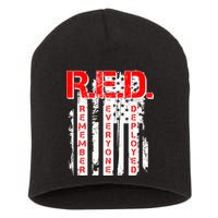 RED Remember Everyone Deployed Distressed Flag Short Acrylic Beanie