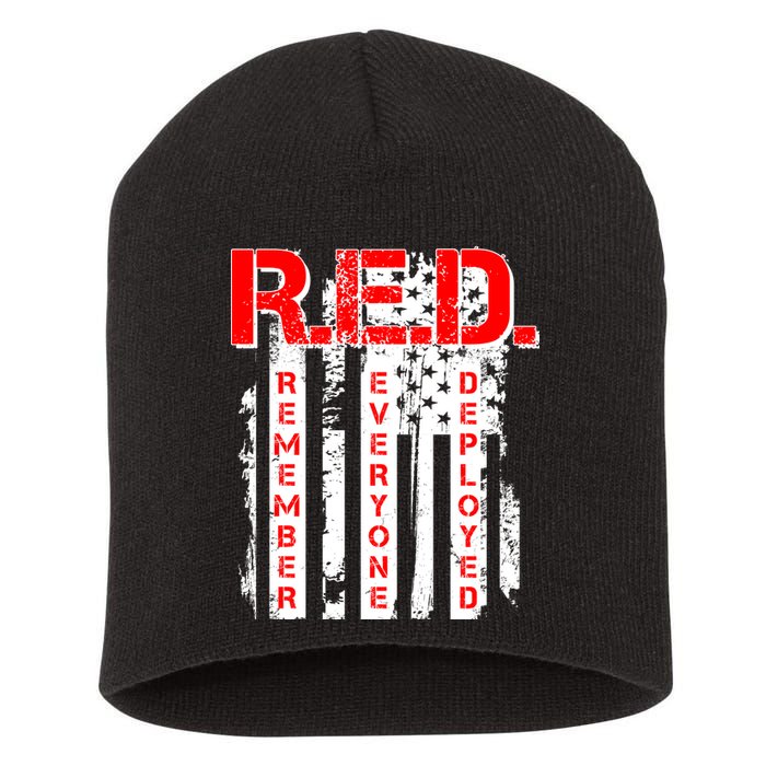 RED Remember Everyone Deployed Distressed Flag Short Acrylic Beanie