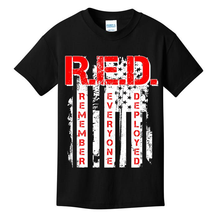RED Remember Everyone Deployed Distressed Flag Kids T-Shirt