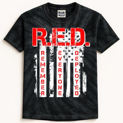 RED Remember Everyone Deployed Distressed Flag Kids Tie-Dye T-Shirt
