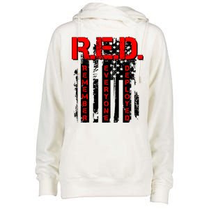 RED Remember Everyone Deployed Distressed Flag Womens Funnel Neck Pullover Hood