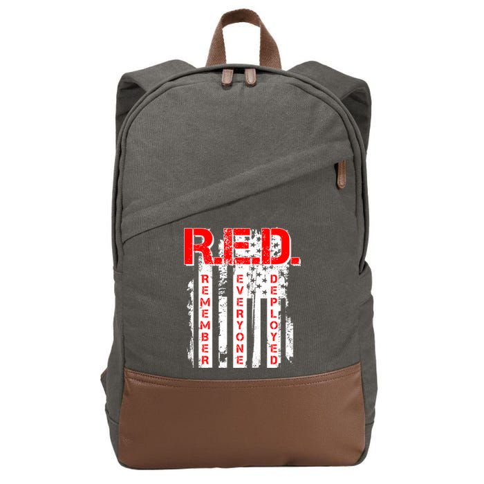 RED Remember Everyone Deployed Distressed Flag Cotton Canvas Backpack