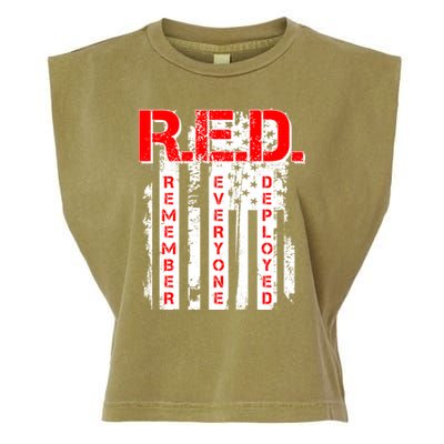 RED Remember Everyone Deployed Distressed Flag Garment-Dyed Women's Muscle Tee
