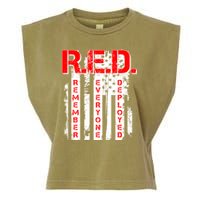 RED Remember Everyone Deployed Distressed Flag Garment-Dyed Women's Muscle Tee