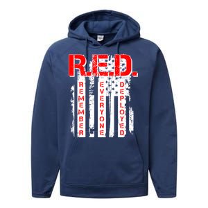 RED Remember Everyone Deployed Distressed Flag Performance Fleece Hoodie