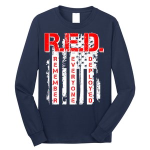 RED Remember Everyone Deployed Distressed Flag Long Sleeve Shirt