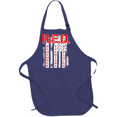 RED Remember Everyone Deployed Distressed Flag Full-Length Apron With Pockets