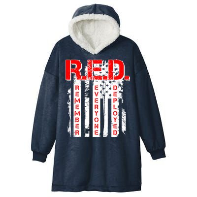 RED Remember Everyone Deployed Distressed Flag Hooded Wearable Blanket