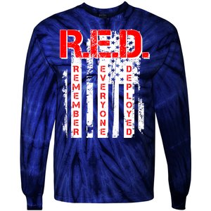 RED Remember Everyone Deployed Distressed Flag Tie-Dye Long Sleeve Shirt