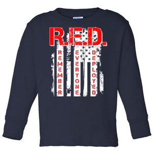 RED Remember Everyone Deployed Distressed Flag Toddler Long Sleeve Shirt