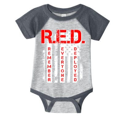 RED Remember Everyone Deployed Distressed Flag Infant Baby Jersey Bodysuit