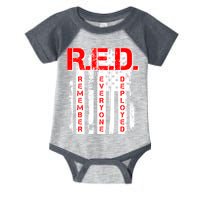 RED Remember Everyone Deployed Distressed Flag Infant Baby Jersey Bodysuit