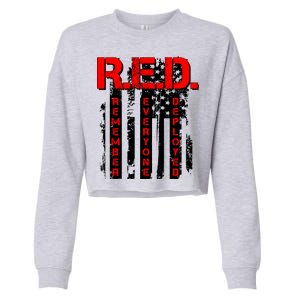 RED Remember Everyone Deployed Distressed Flag Cropped Pullover Crew