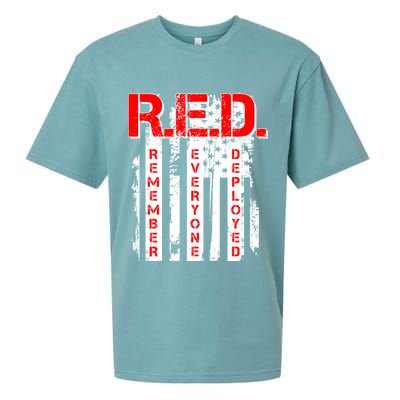 RED Remember Everyone Deployed Distressed Flag Sueded Cloud Jersey T-Shirt