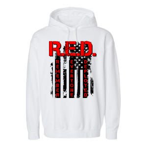 RED Remember Everyone Deployed Distressed Flag Garment-Dyed Fleece Hoodie