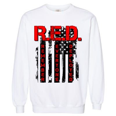 RED Remember Everyone Deployed Distressed Flag Garment-Dyed Sweatshirt