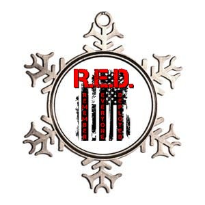 RED Remember Everyone Deployed Distressed Flag Metallic Star Ornament