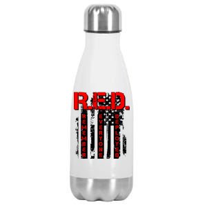 RED Remember Everyone Deployed Distressed Flag Stainless Steel Insulated Water Bottle